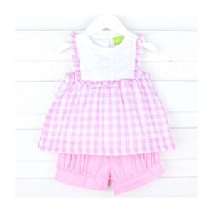 Classic Whimsy Pink Check Ruffle Bib Top